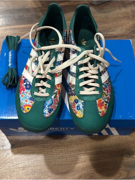 adidas Shoes - adidas Green Floral Print Athletic Shoes with Cream Stripes